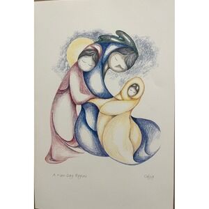 Daphne Odjig Canadian Indian A New Day Begins Card Series‎ Signed Colored 9"x6"